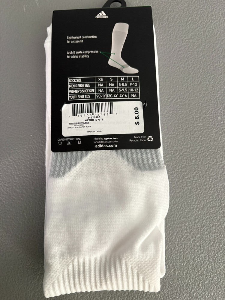 Adidas Soccer Metro Sock White Size Medium
