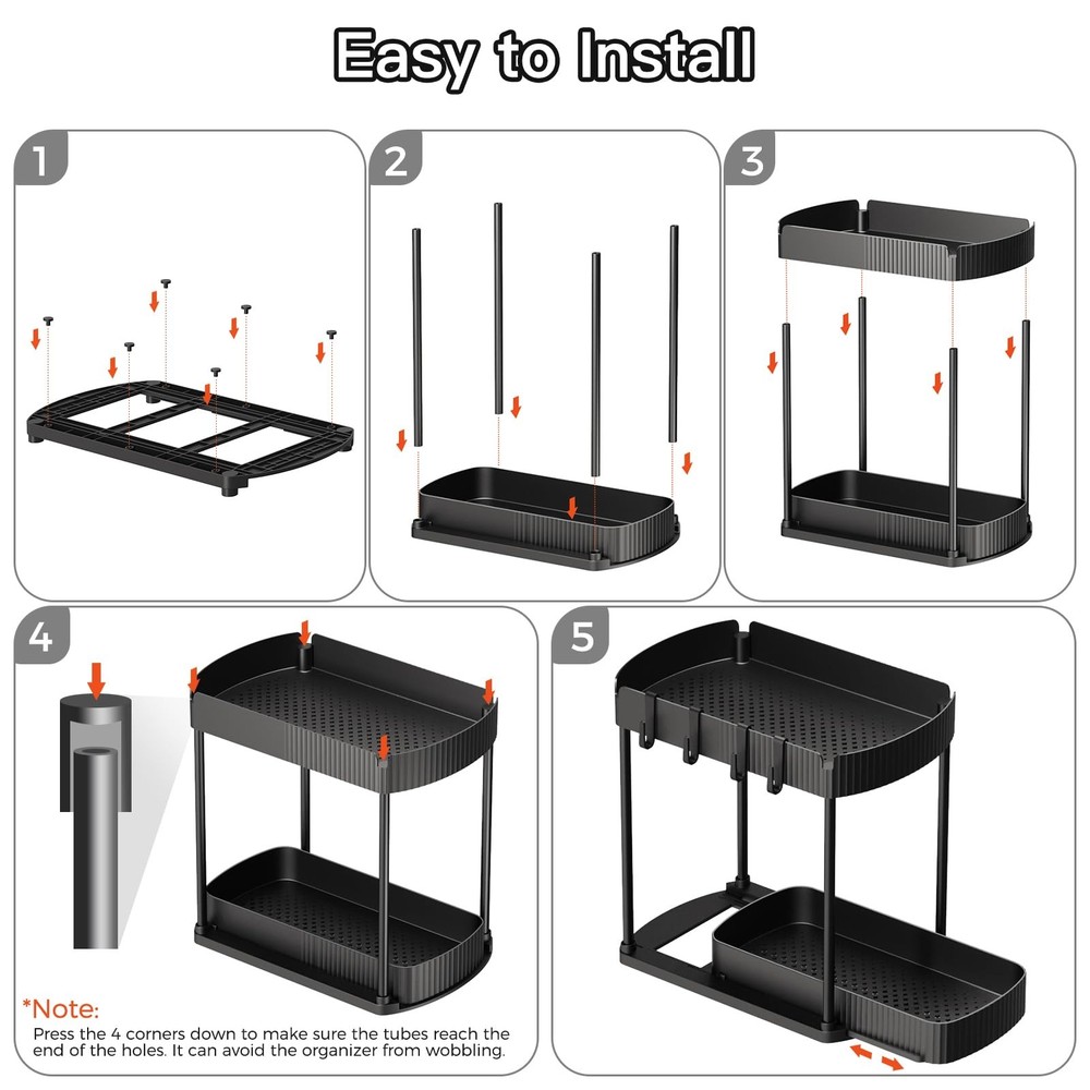 Ukeetap Multi-Purpose Pull-Out Storage Organizers, Under 12.8 Inch, Black