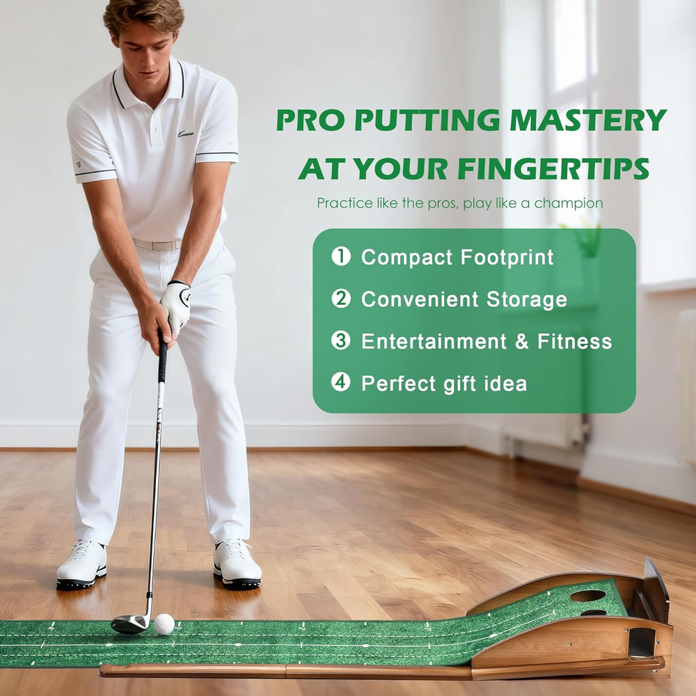 Extra Large Indoor Golf Putting Green with Ball Return - 9.8Ft Training Aid