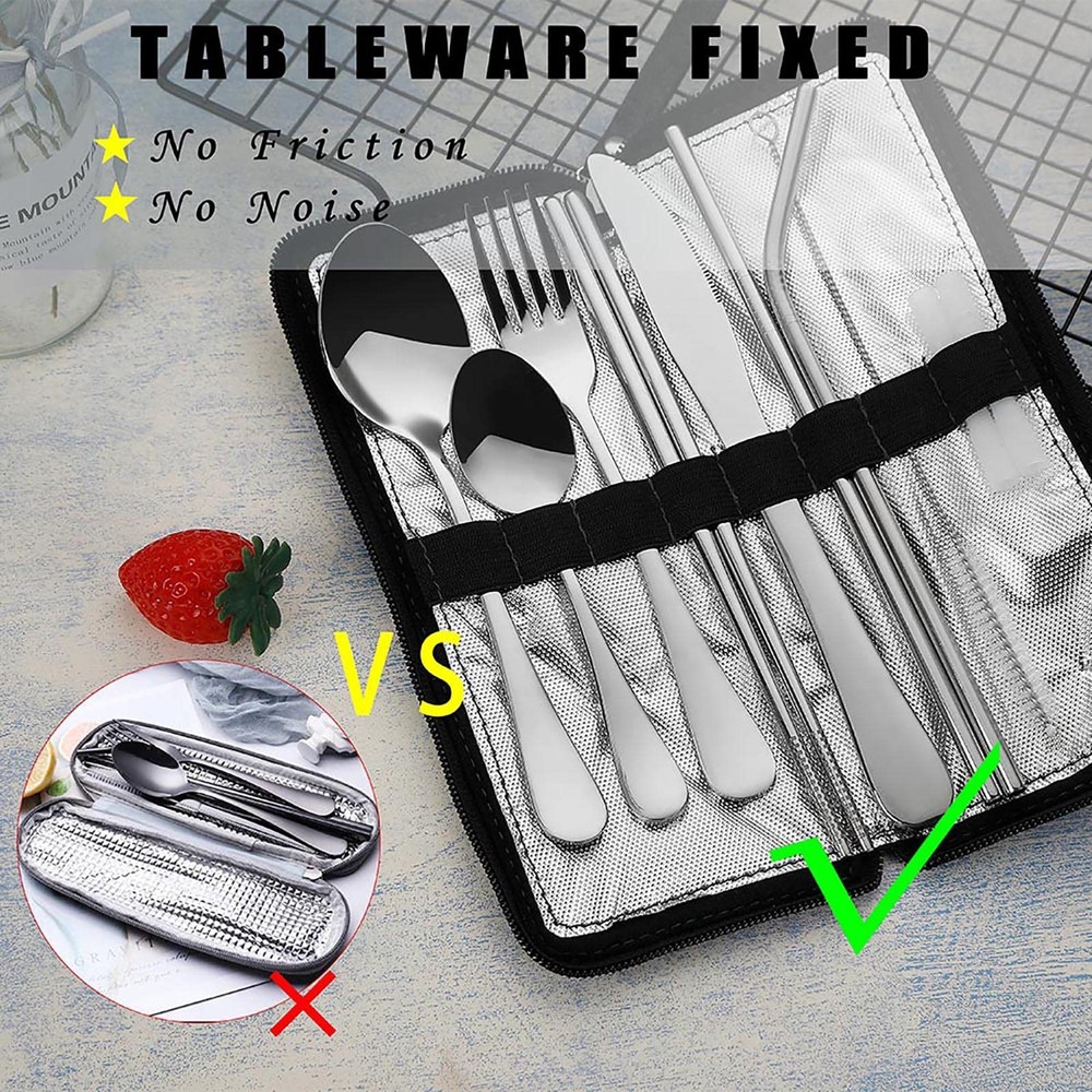 Portable Travel Utensils Reusable Silverware with Case for Fixing Tableware 9...
