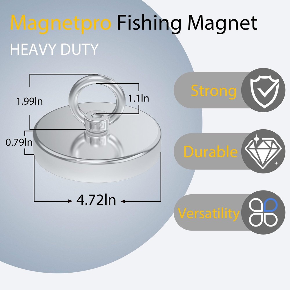 Fishing Magnet, Over 1700 Lbs Pulling Force Strong Neodymium Magnet Heavy Dut...