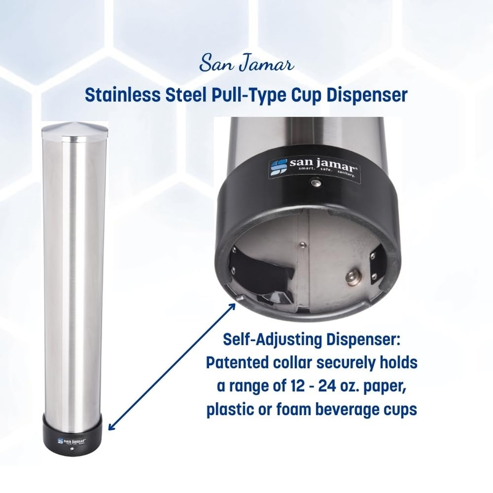 San Jamar Pull-Type Cup Dispenser 32-46 Oz. Cups for Restaurants, Home, and O...