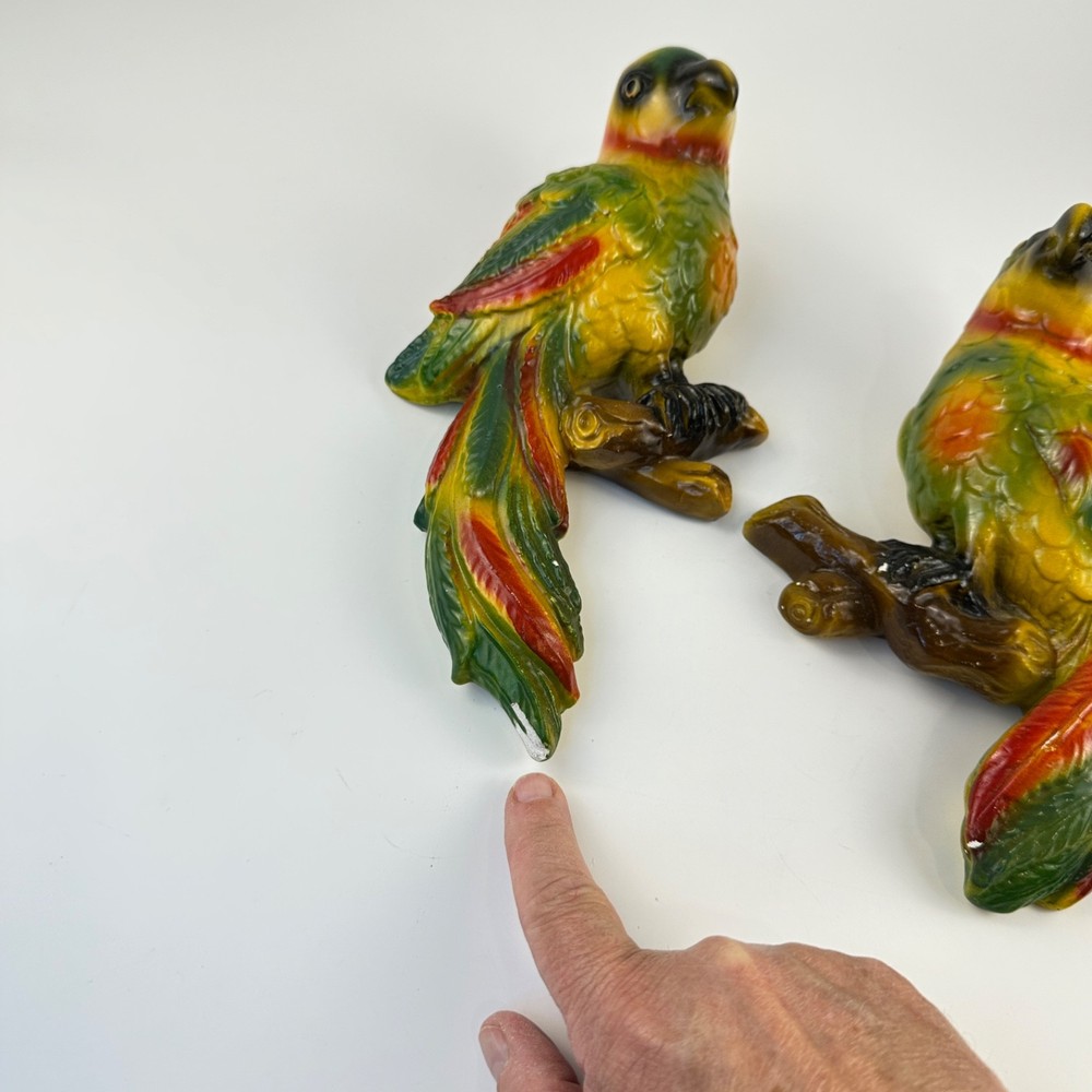 Mid-Century Chalkware Parrot Bird Wall Hanging