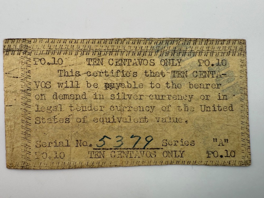 1943 Philippines 10 Centavos Apayao Emergency Script PS121 Note SPC1307