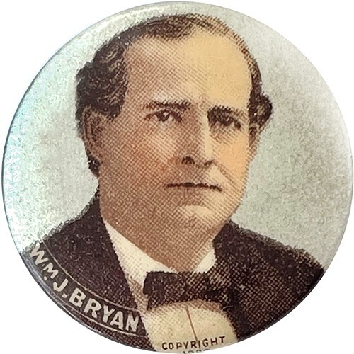 1900 William Jennings Bryan Silver Background Chromo Pinback Button