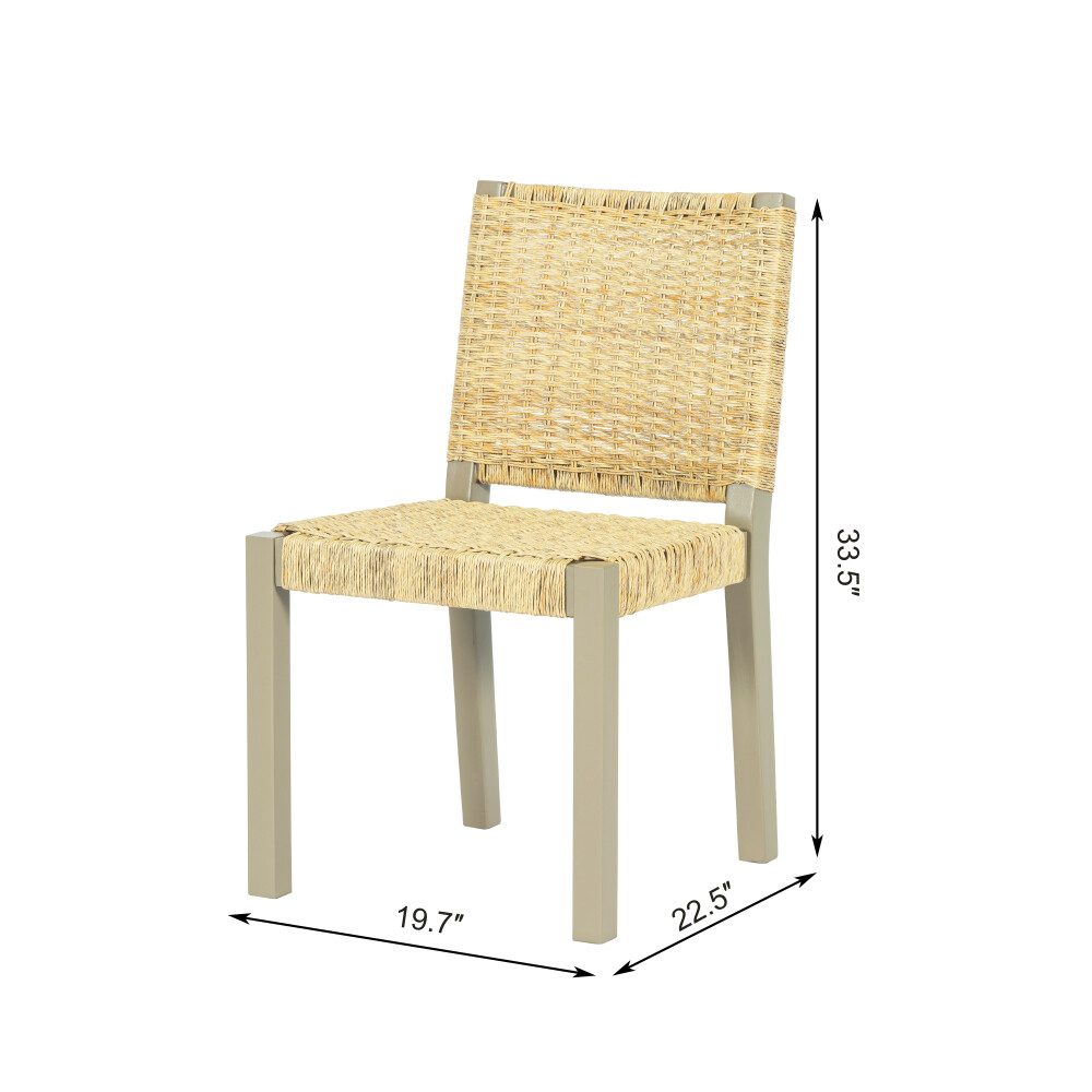 Champagne 59-73" Extendable Table Dining Set, Solid Wood Rattan Chairs
