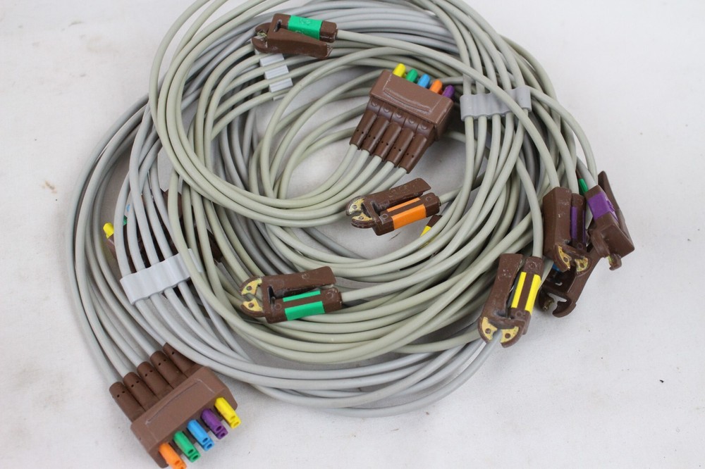3 Used Gold Cup Electrode EKG EEG Leads Electrodes Color coded