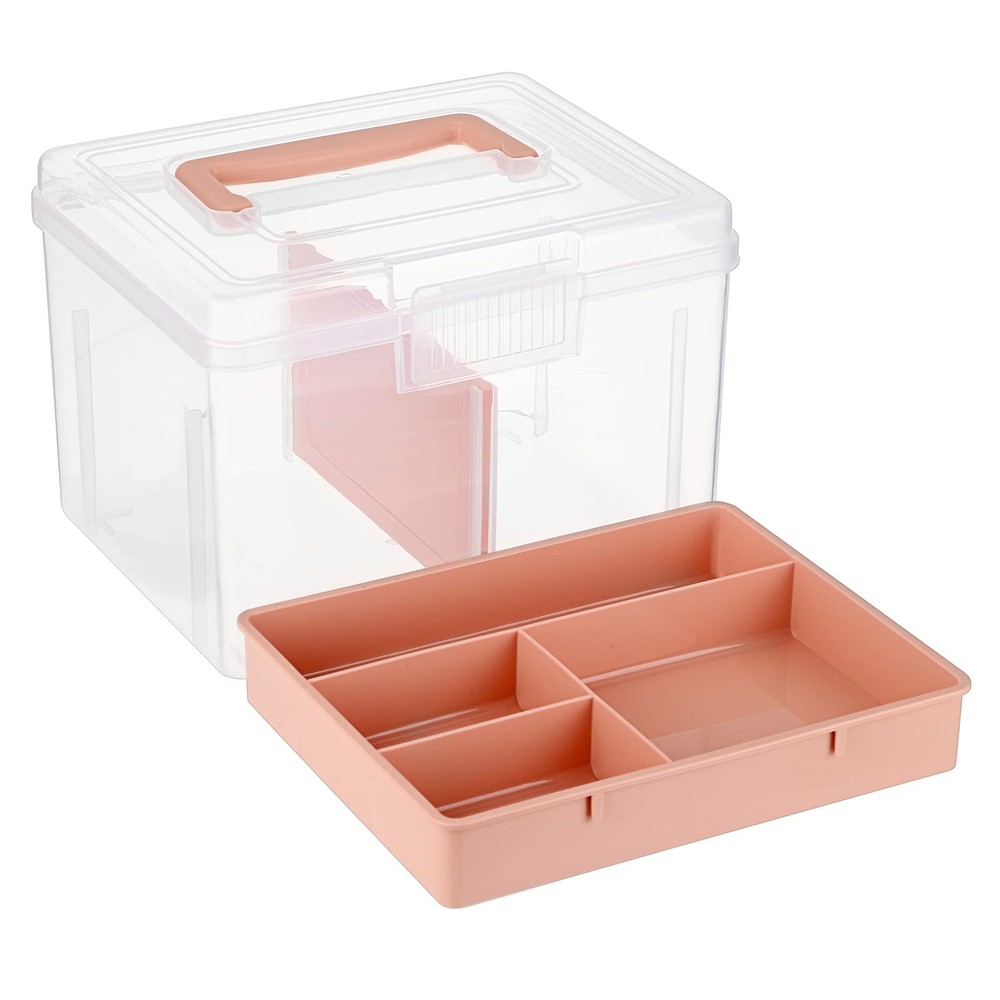 BTSKY 2-Layer Clear Plastic Storage Box w/ Removable Tray - Multi-purpose