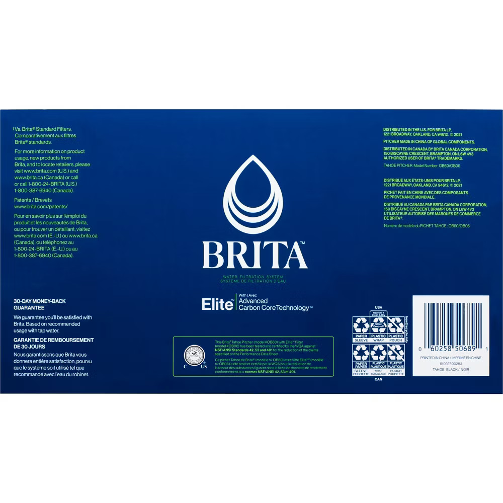 Brita Tahoe Pitcher with Elite Filter - Black