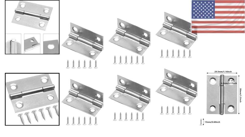 Durable 1.5" Mini Hinges - 6-Pack Rust-Resistant Craft & Cabinet Hinges