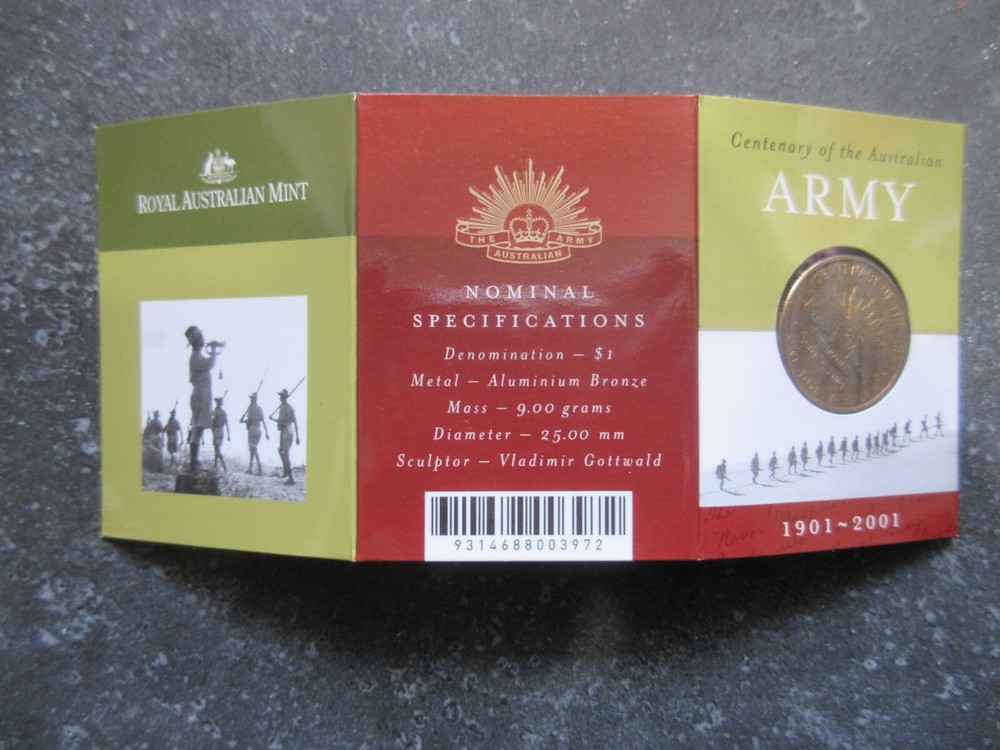 2001 Australia Commemorative Dollar in Folder ARMY C Mintmark