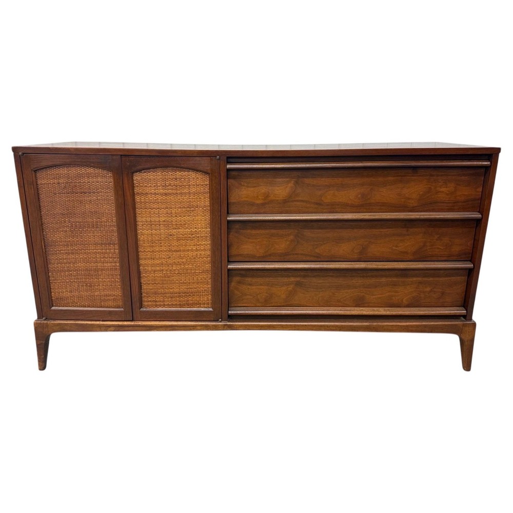 Mid-Century Modern Lane Rhythm Walnut & Cane Sideboard - REFINISHED