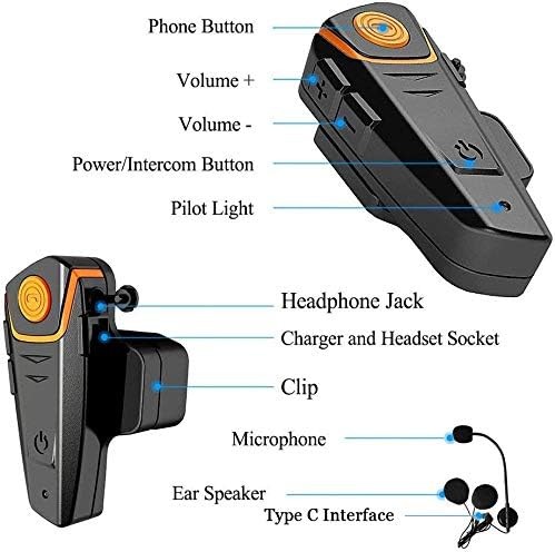 Motorcycle Bluetooth Headset, BT-S2 5.0 Helmet Intercom Black