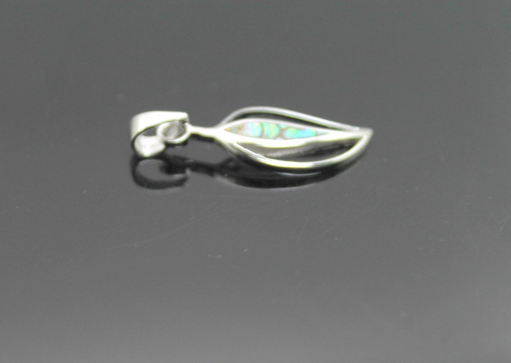CUTE LEAFLET ABALONE INLAY STERLING SILVER SMALL PENDANT