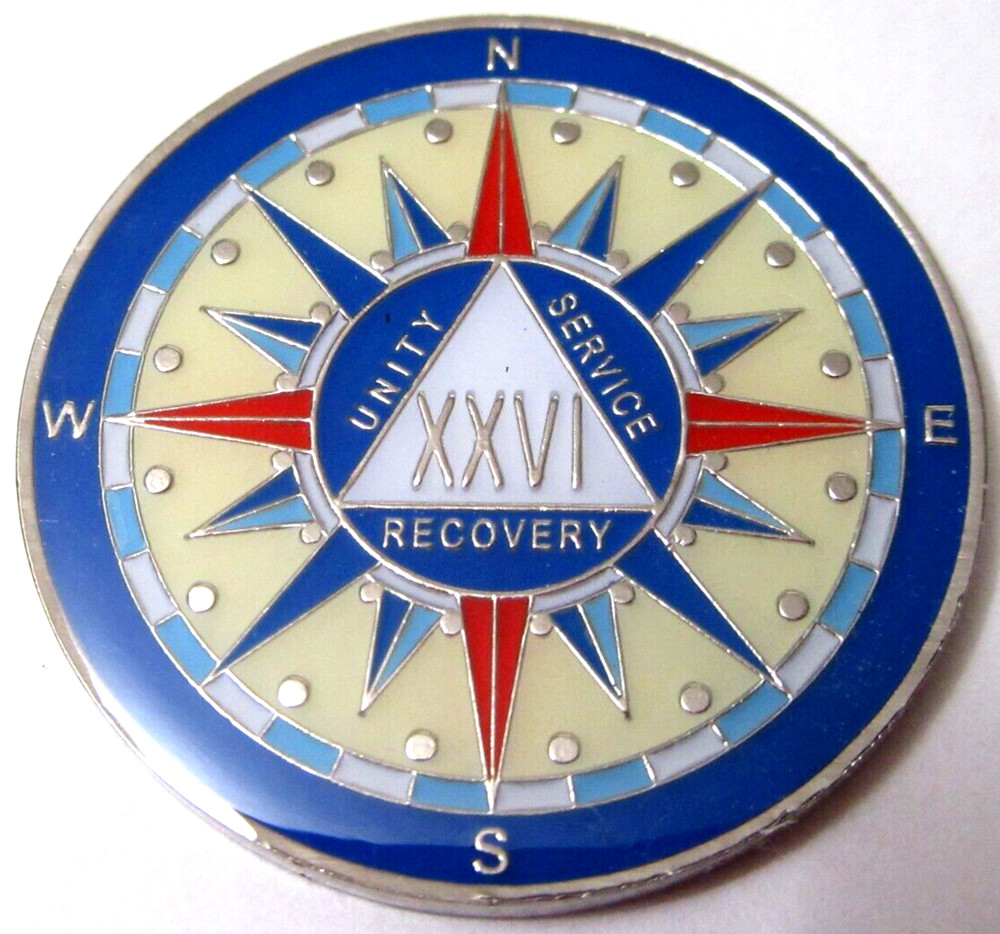 Alcoholics Anonymous medallion year 26 Compass AA Sober Chip token