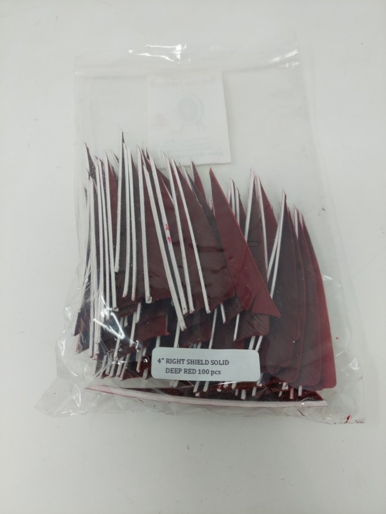 100pk Bullseye Archery Feathers 4" Right Wing: Shield Solid Deep Red Crimson