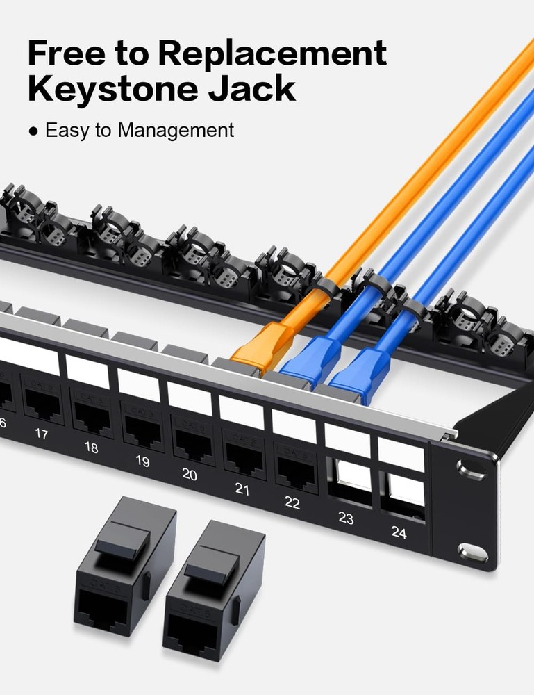 24 Port Patch Panel Cat6 Keystone Patch Panel 1U EC Listed UTP with Smart Cab...