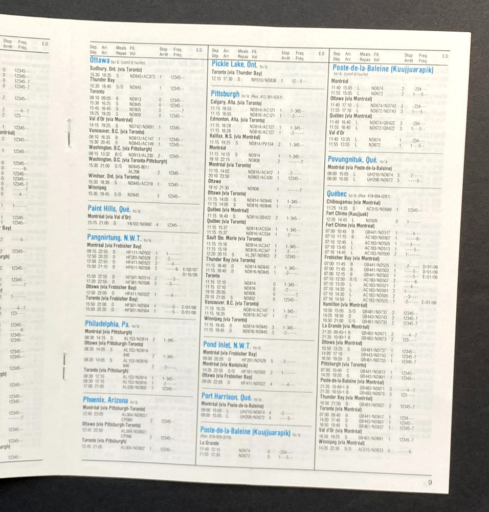 NORDAIR Timetable Effective April 24, 1983