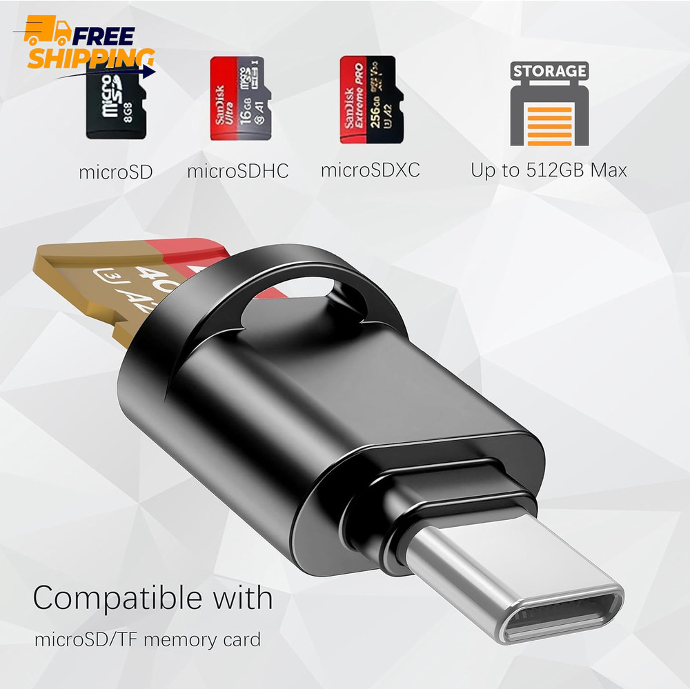 USB C Micro SD Card Reader for Android Phone, Camera, Laptop (Black) ✅