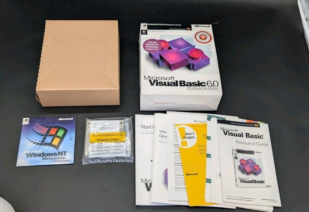 Microsoft Visual Basic 6.0 Professional Incomplete Box Manuals & Windows NT Disc