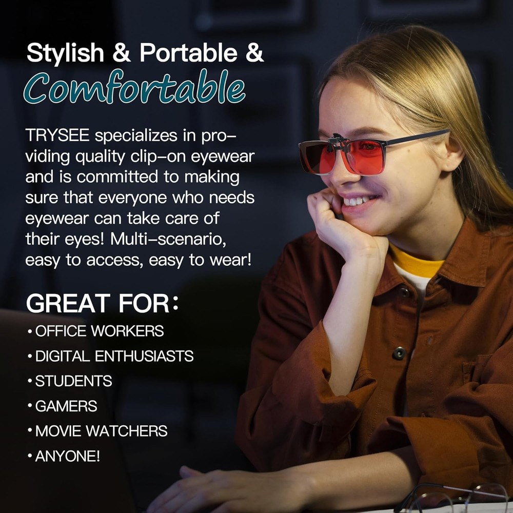 Rectangular Clip-On Flip-Up Blue Light Blocking Glasses for Eyes Strain/Light Se
