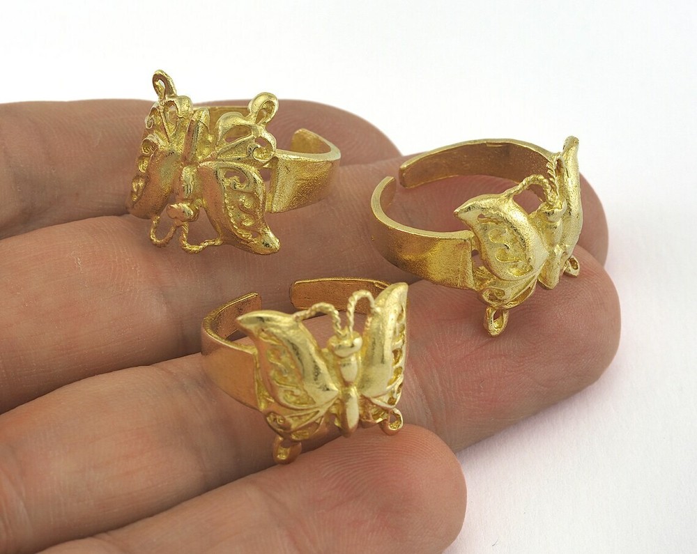 Butterfly Ring Adjustable Ring Raw brass (17.5mm 7US inner size) 2645