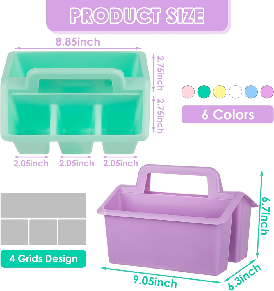 Plastic Caddy with Handle,Protable Classroom Craft Caddy, 6-Pack Storage Caddy f