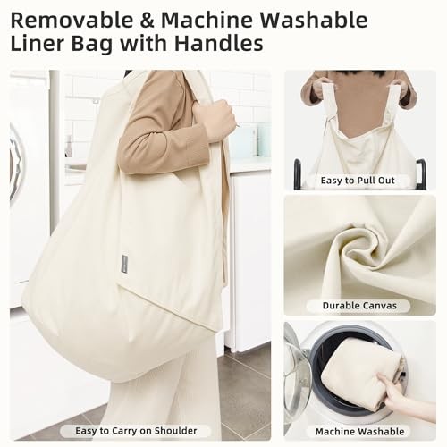 Rolling Laundry Hamper with Wheels Laundry Sorter Rolling 3-Section Beige