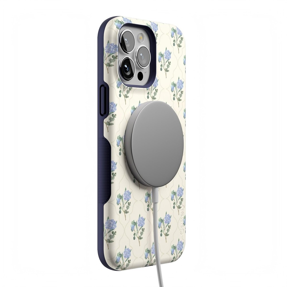 Casely iPhone 13 Pro Case | Vintage Garden | Blue Hydrangea | Bold Protective De