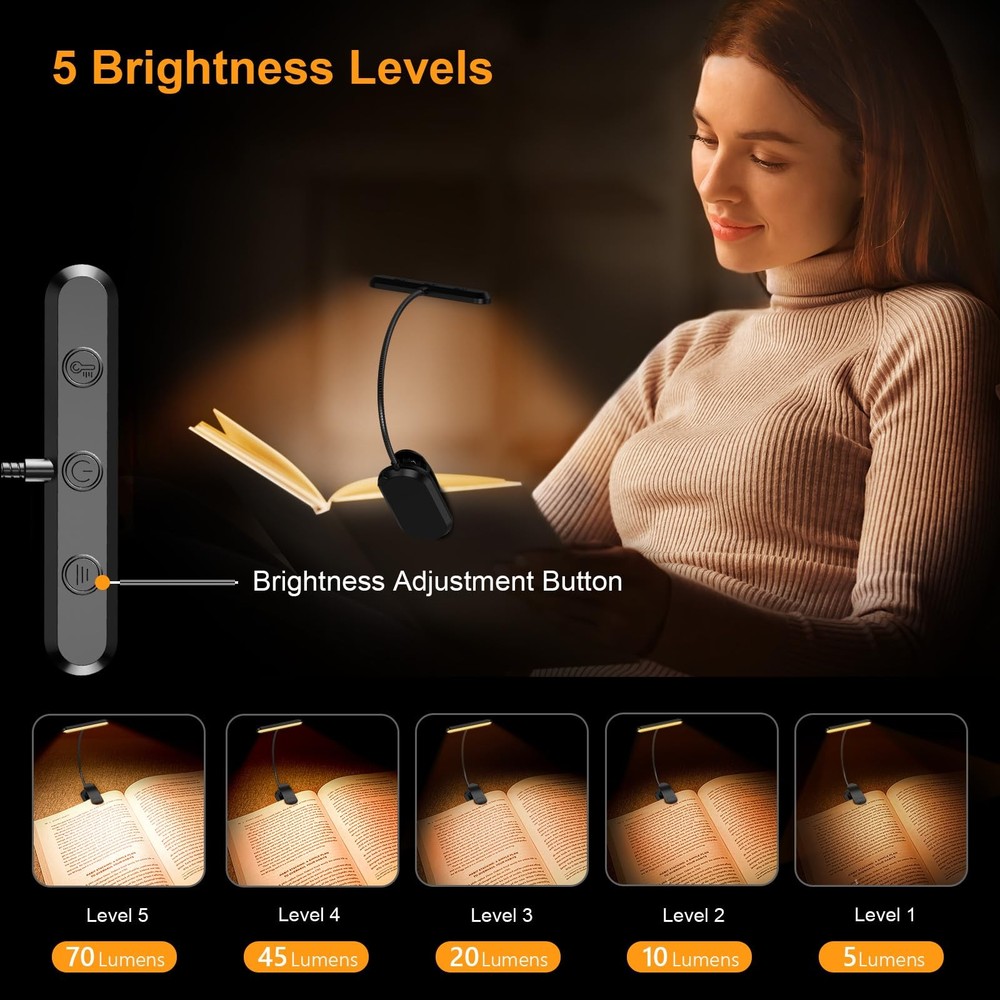 Rechargeable Book Light for Reading in Bed with 19 LED &Memory Function-Eye C...