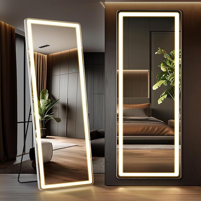 Mirror Full Length Standing Mirror with LED Lights Lighted Floor Standing Mirror