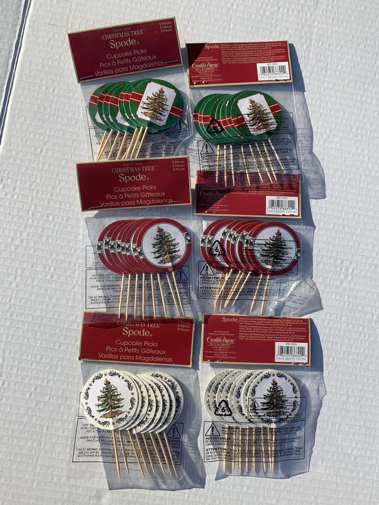 SPODE Christmas Tree Cupcake Muffin PIcks  Decoration 6 packs
