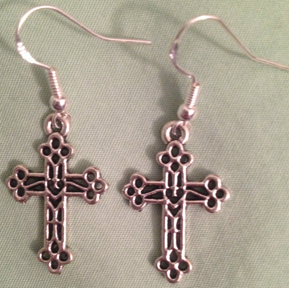 CROSS EARRINGS - Pewter with Sterling Silver Ear Wires (or GP)