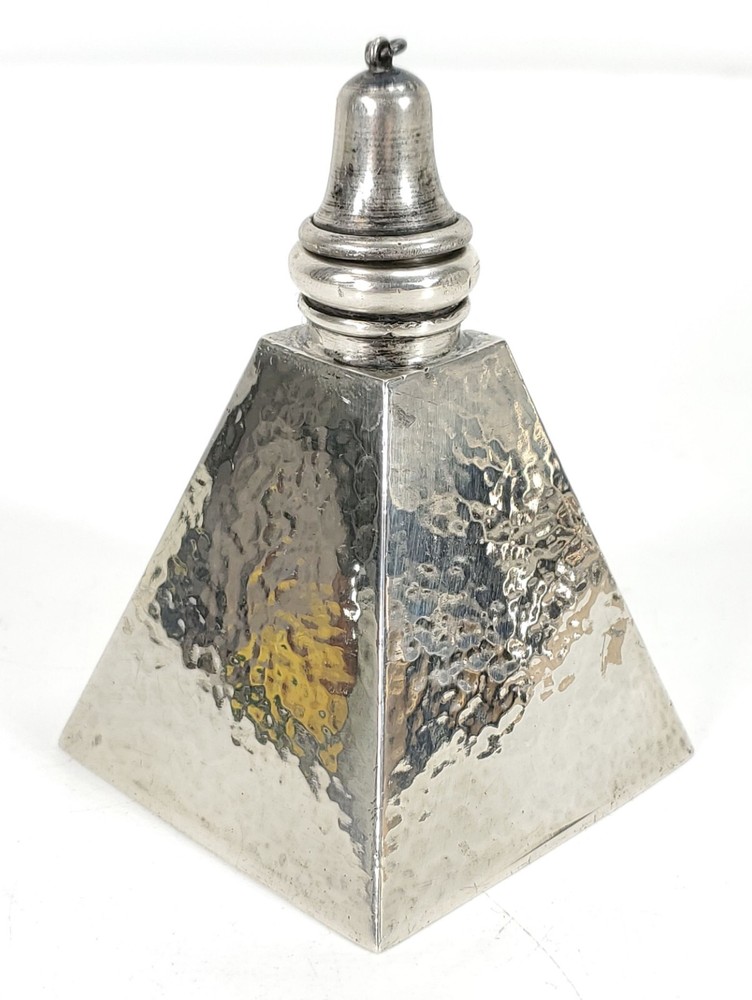 GEORGE A. HENCKEL Sterling Silver Cigar Lighter in Pyramid Form Hammered Surface
