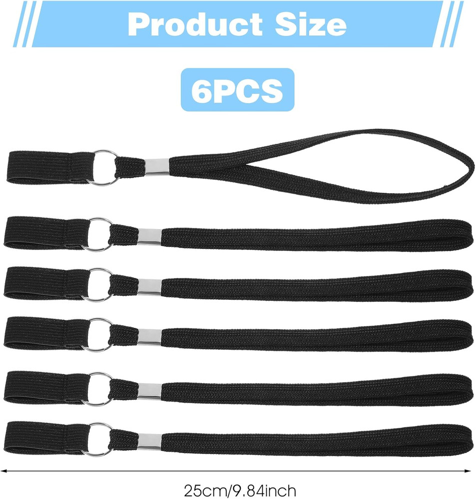 6Pcs Walking Cane Wrist Strap Replacement, Black Elastic Trekking Pole Handle St