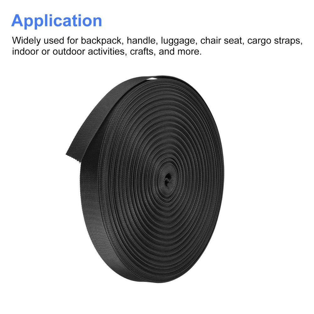 Flat Nylon Webbing Strap 1 Inch 50 Yards Black for Backpack, Luggage-rack