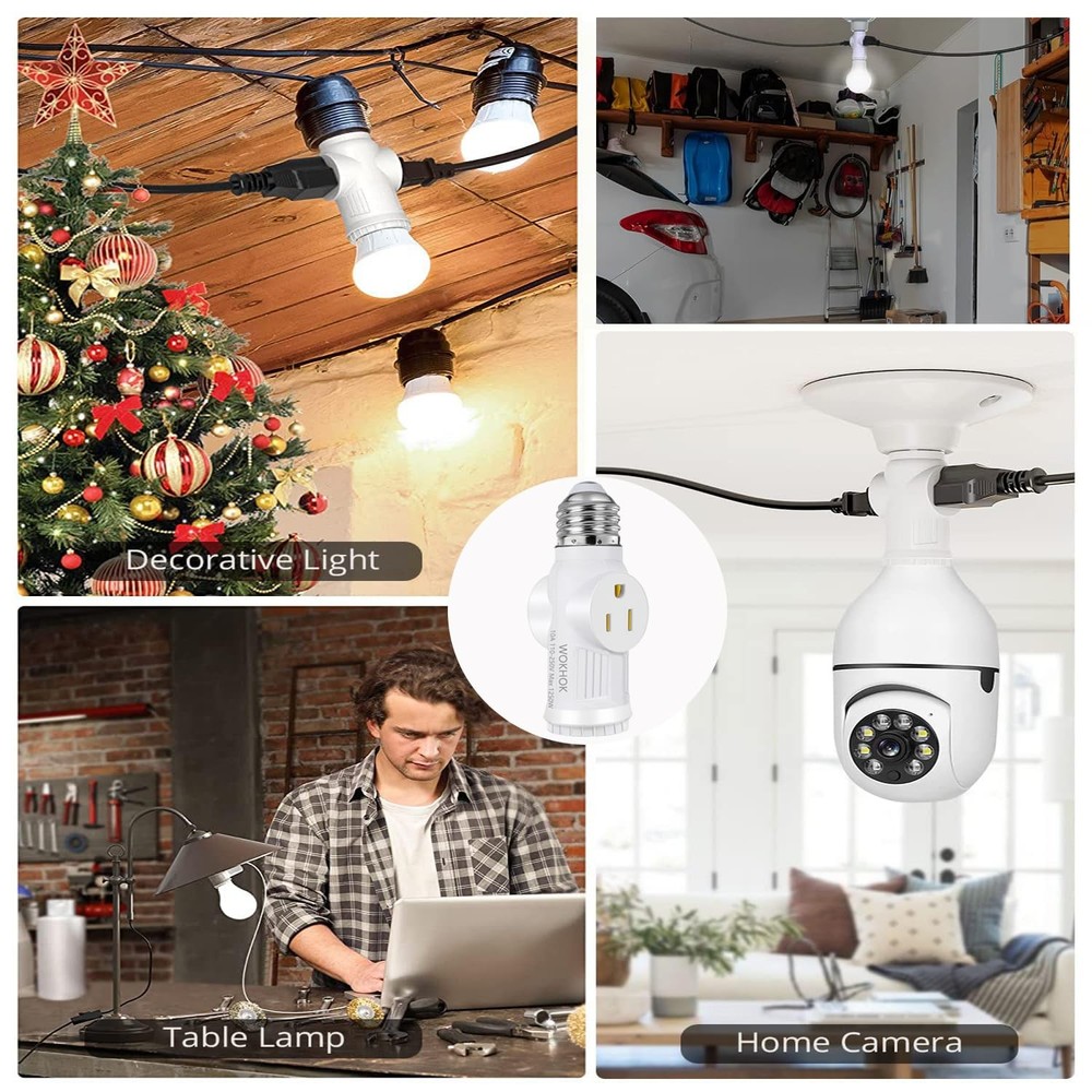 Light Socket to Plug Adapter,2/3 Prong Convert White