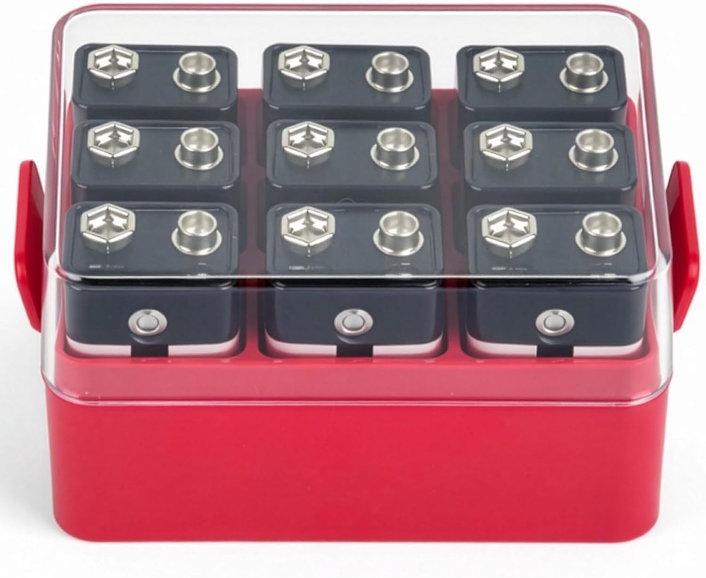 Lightweight Protective Battery Storage Case for 12pcs 9V Batteries - Compact Red
