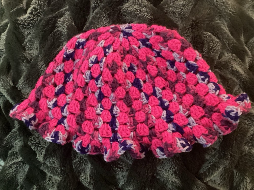 Handmade Crochet Multicolor Hat Pink Purple Stylish Accessory