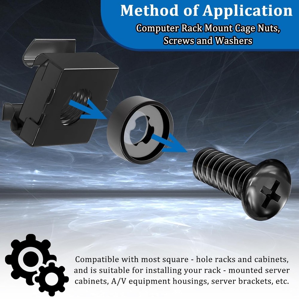 Rack Mount Screws M6x16mm Cage Nuts Washers 40 Sets