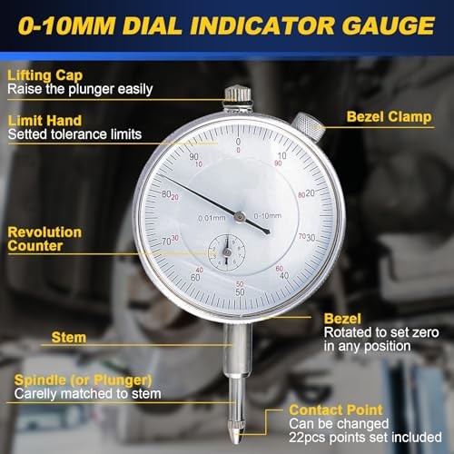 110Lbs Magnetic Base with Fine Adjustment, 0-10mm Range Dial Indicator