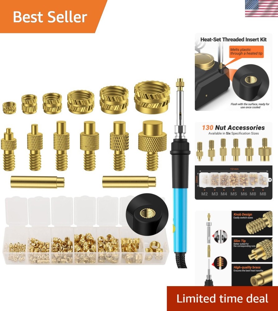 Heat-Set Insert Tip Set - with Soldering Iron and 130Pcs Thread Inserts, for ...