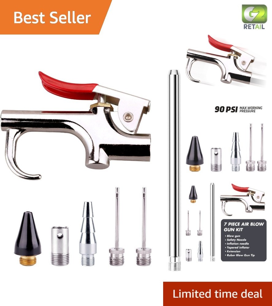 Compact Air Blow Gun Kit with 90 PSI Pressure - Includes 5 Interchangeable Tips