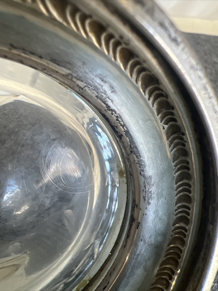 Vintage Sterling Silver & Crystal Candy Nut Dish !!