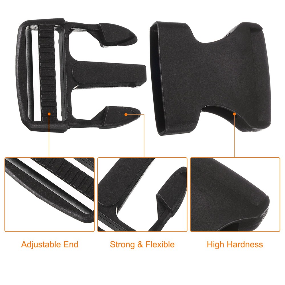 2Pcs 1-1/2" Plastic Dual Adjustable Side Release Buckle for Backpack Strap Black