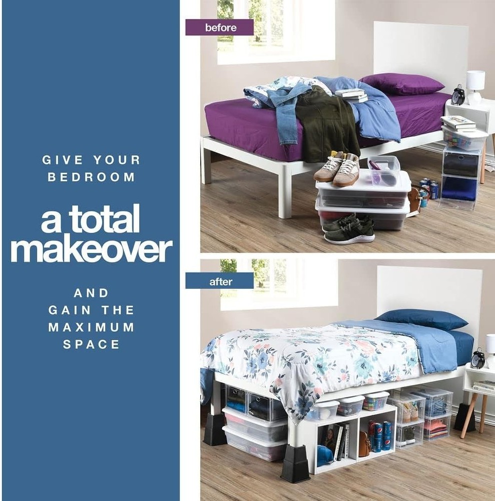 Modern Adjustable Bed Risers – Elevate Your Comfort with Durable Support, 4 Pack