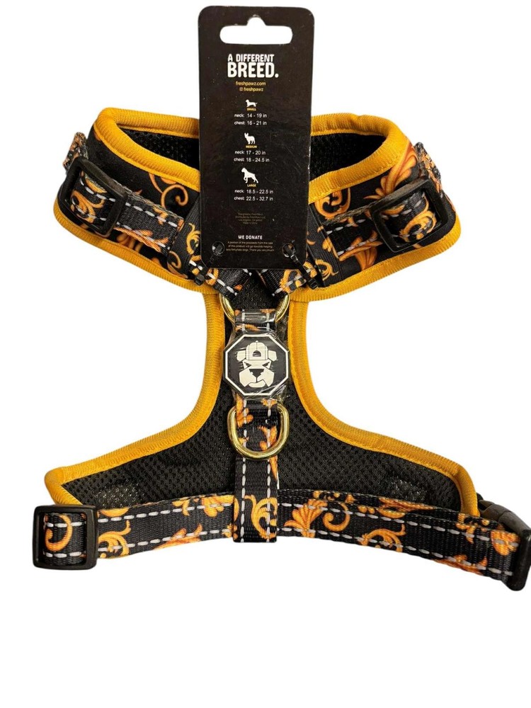 FreshPawz Adjustable Harness Breathable/Reflect Size MEDIUM Yellow/Gold & Black