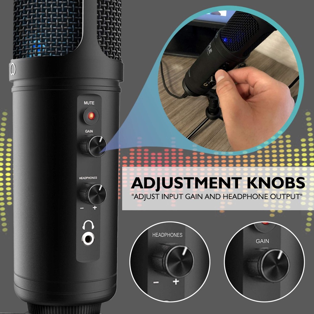 Usb Condenser Microphone With Adjustable Gain For Streaming Podcasting Gaming