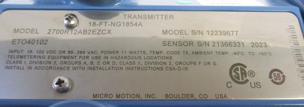 MICRO MOTION , 2700R12AB2EZCX , MULTIPLE VARIABLE FLOW TRANSMITTER , SURPLUS