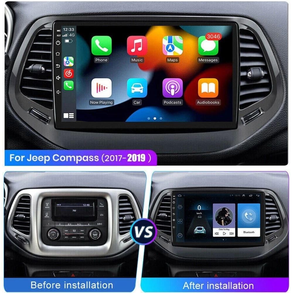 Compass 2017-2019 10" Double Din Wireless Carplay Android Auto Backup Cam